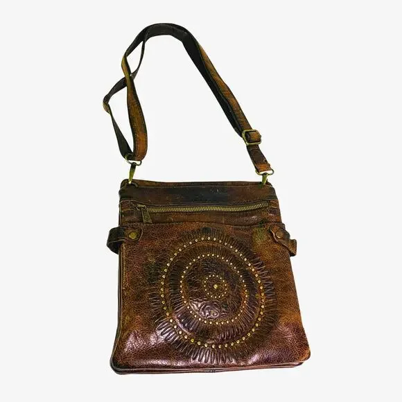 PATRICIA NASH Purse Bag Francesca Hand Tooled Studded Burnished Crossbody Boho